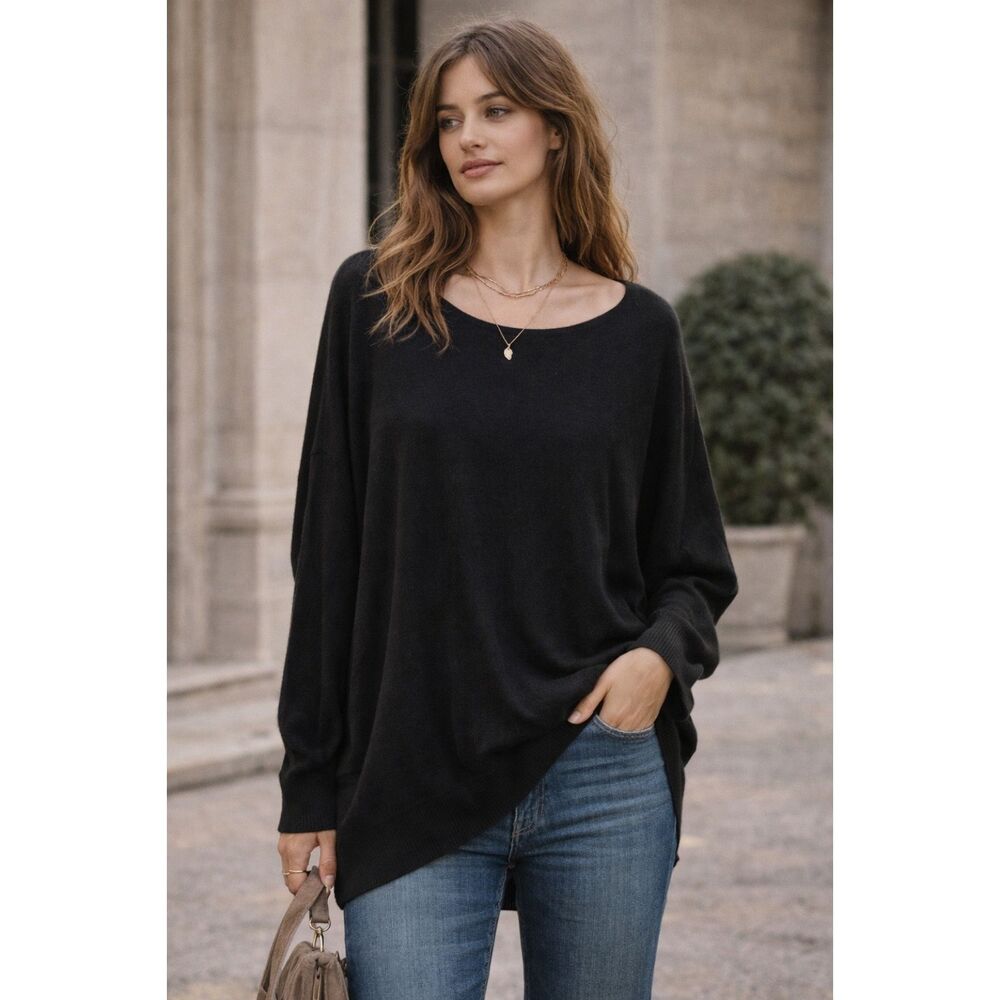 Meo Meli Black Long Sleeve Pullover Sweater Shirt Blouse Top  Women's Size Large